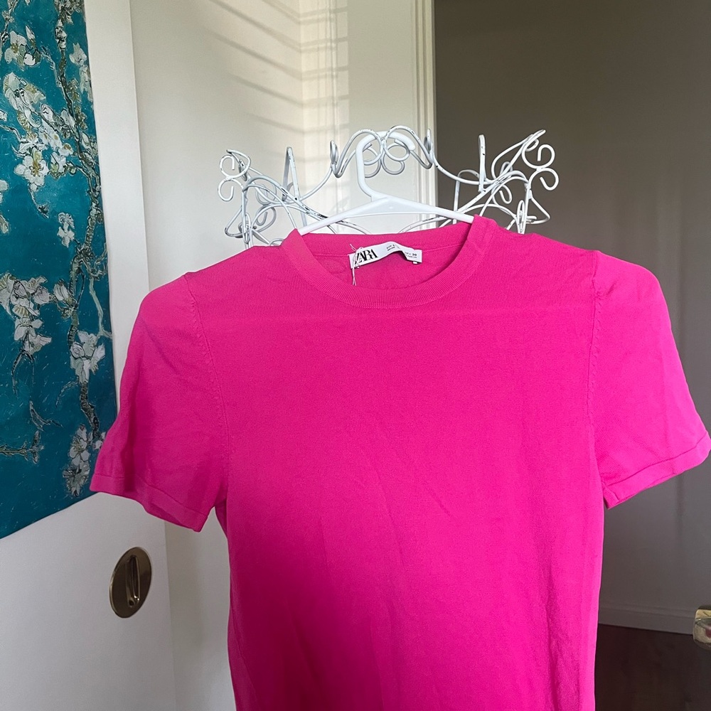 Zara Hot Pink Crew Neck T-Shirt